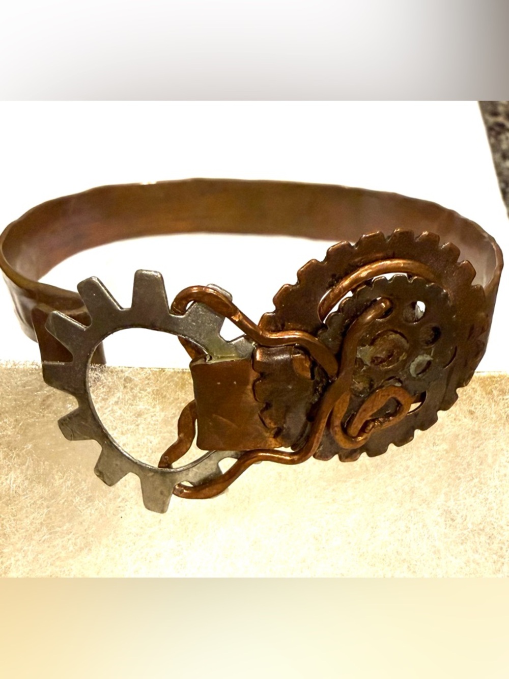 Vintage Jeep Collins Handcrafted Copper & Metal Gear Bracelet